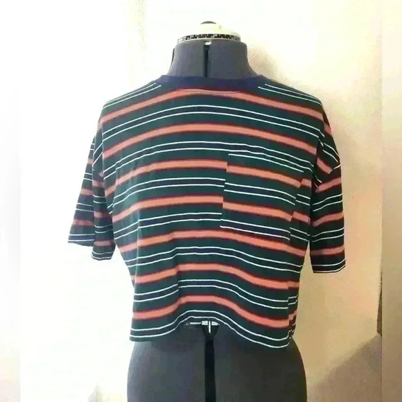 Forever 21 green orange white black striped crop top Small - Picture 2 of 6